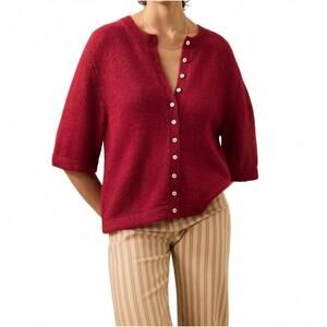 NEW FAHERTY apres alpaca cardigan in wine rust